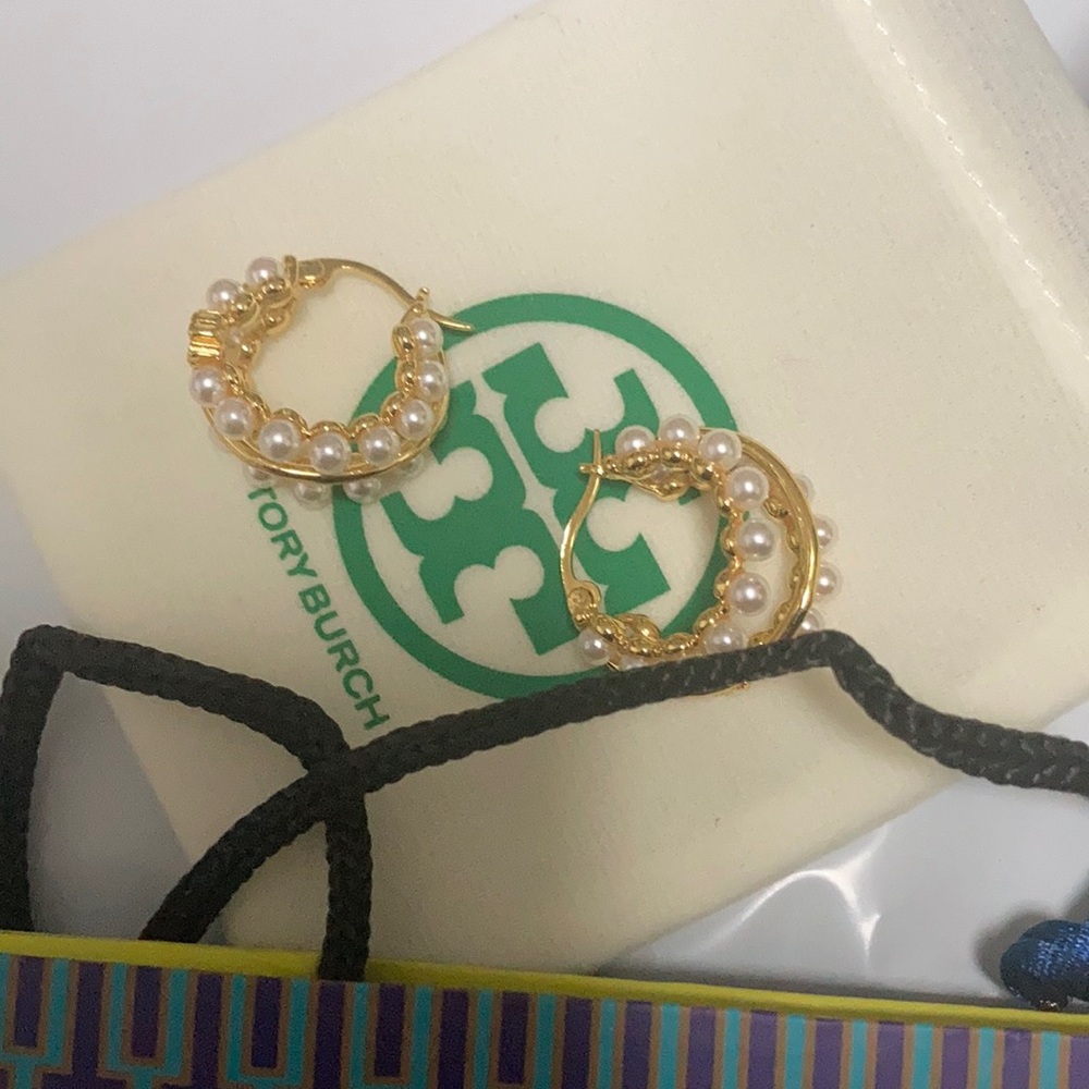 Tory Burch Gold & Pearl Hoop Earrings